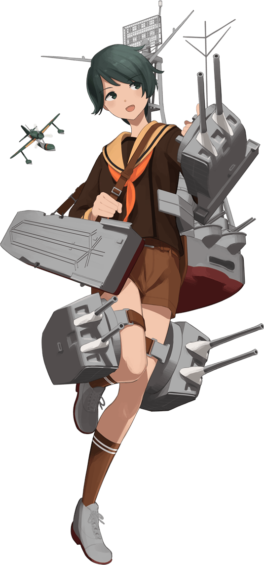 1girl adapted_turret aircraft airplane black_eyes black_hair brown_legwear brown_sailor_collar brown_serafuku brown_shorts cannon facing_viewer flight_deck full_body kantai_collection kneehighs long_sleeves machinery mogami_(kancolle) neckerchief official_art orange_neckwear remodel_(kantai_collection) sailor_collar school_uniform serafuku shibafu_(glock23) short_hair shorts sideways_glance solo third-party_source transparent_background turret