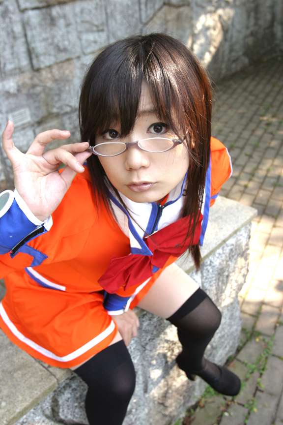 asian chocoball cosplay fujisawa_yayoi glasses photo school_uniform thigh-highs uchuu_no_stellvia