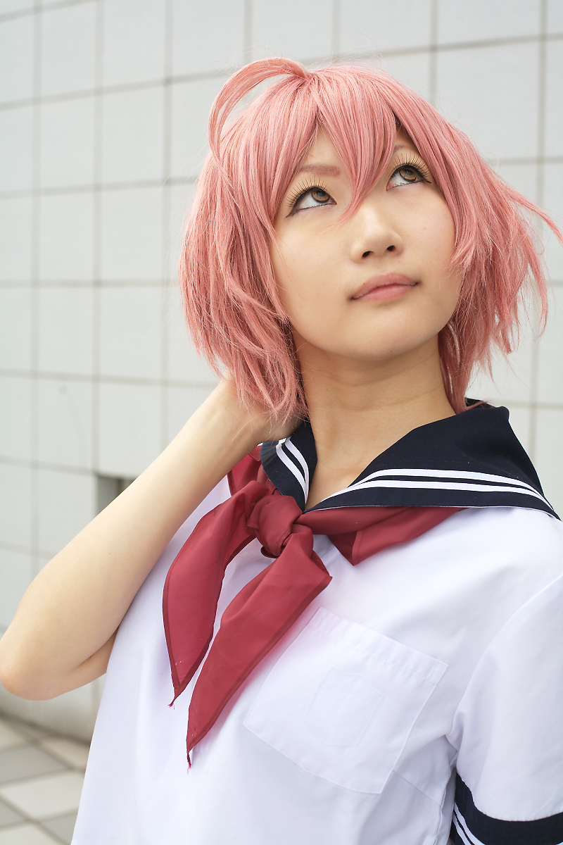 ahoge cosplay photo pink_hair school_uniform tagme_character tagme_model tagme_series