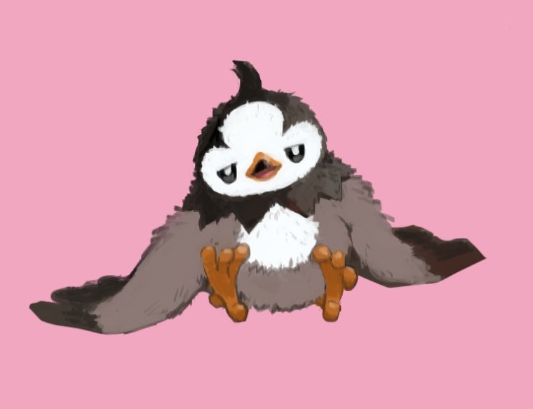 bird black_eyes commentary_request full_body gen_4_pokemon head_tilt kochi8i looking_at_viewer no_humans pokemon pokemon_(creature) simple_background sitting solo starly
