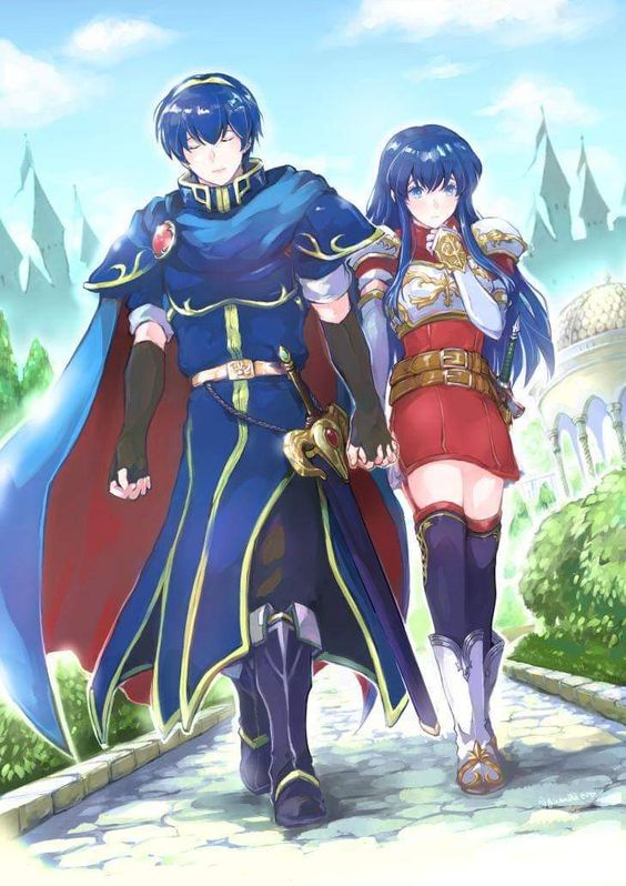 1boy 1girl blue_eyes blue_hair caeda_(fire_emblem) fire_emblem marth marth_(fire_emblem) sheeda sheeda_(fire_emblem)