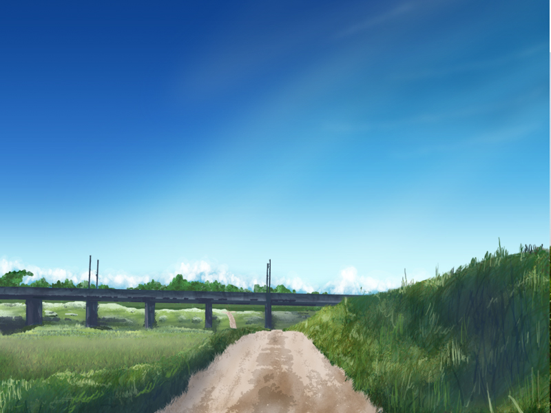 blue_sky clouds commentary_request day geshi grass highway landscape nature no_humans original outdoors path plant rural scenery sky tree