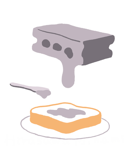 bread bread_slice brick butter_knife clay floating food food_focus hirasawa_minami knife melting no_humans no_lineart original plate simple_background still_life toast what white_background