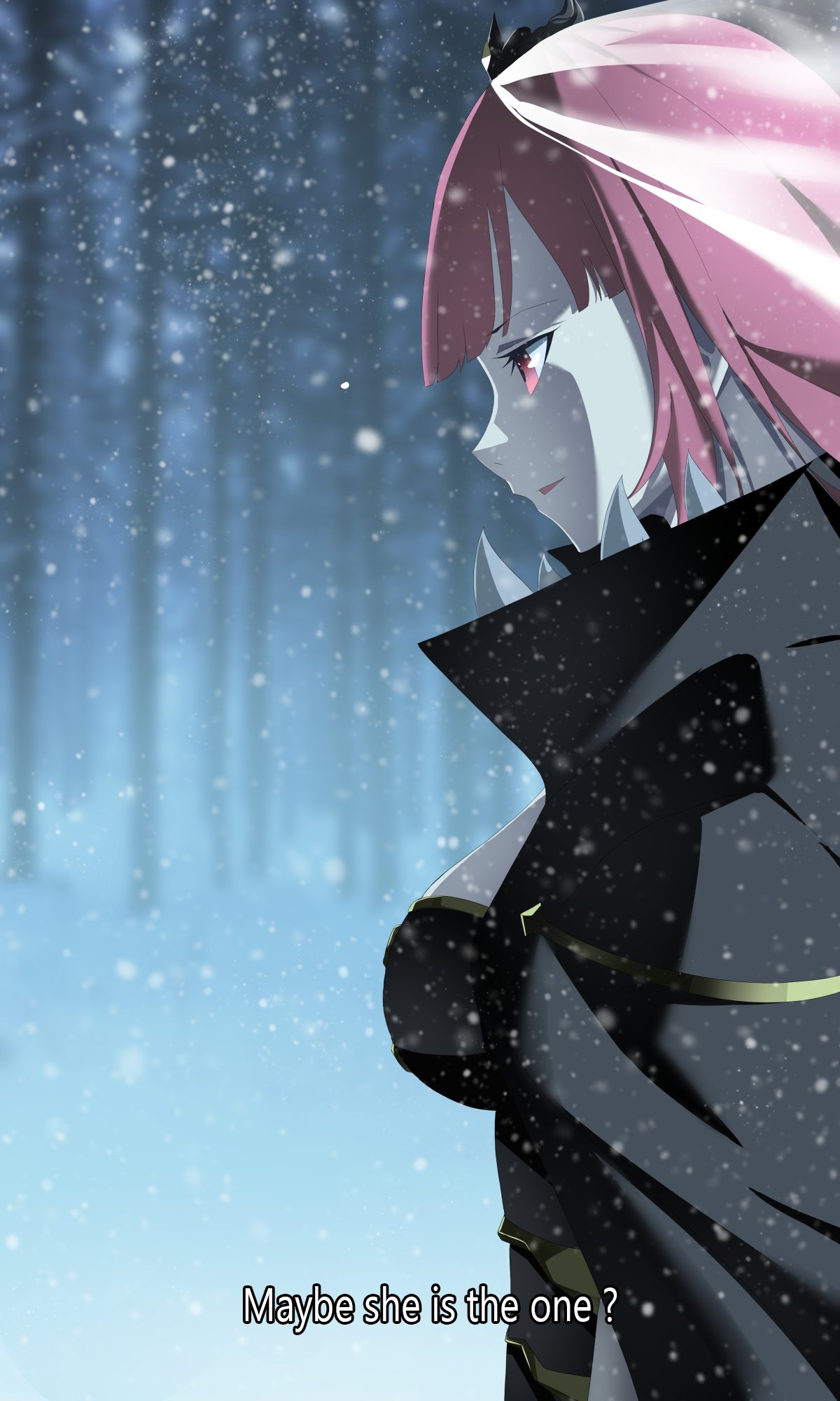 1girl black_cape black_dress breasts cape dress from_side highres hololive hololive_english kuroi_enpitsu large_breasts looking_down mori_calliope open_mouth pink_eyes pink_hair solo spikes tiara veil virtual_youtuber