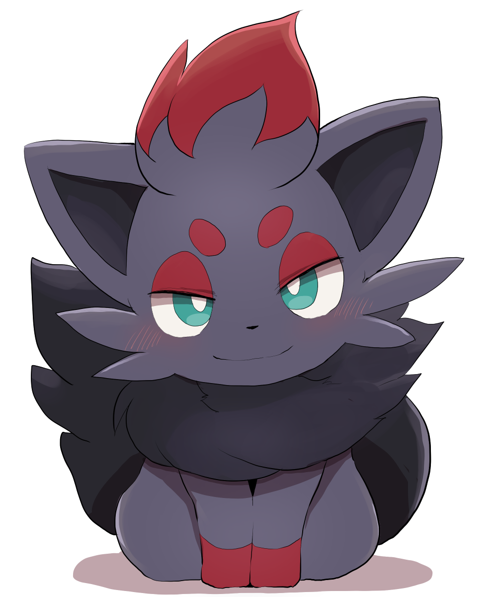 black_fur blush bright_pupils closed_mouth commentary creature dagashi_(daga2626) full_body gen_5_pokemon green_eyes highres looking_at_viewer no_humans pokemon pokemon_(creature) simple_background sitting smile solo white_background white_pupils zorua