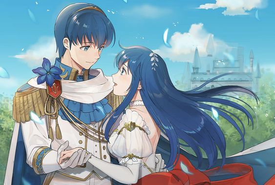 1boy 1girl blue_hair caeda_(fire_emblem) fire_emblem marth marth_(fire_emblem) sheeda sheeda_(fire_emblem)