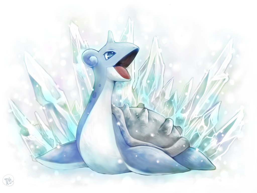 blue_eyes commentary_request full_body gen_1_pokemon icicle lapras looking_to_the_side no_humans okowa_0141 open_mouth pokemon pokemon_(creature) signature solo tongue