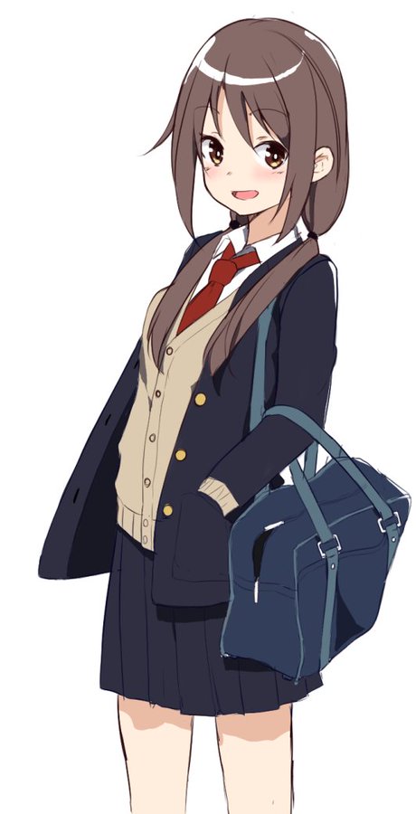 1girl :d bag bangs black_jacket black_skirt blazer blush brown_cardigan brown_eyes brown_hair cardigan collared_shirt eyebrows_visible_through_hair hair_over_shoulder hand_in_pocket jacket kantai_collection long_hair long_sleeves looking_at_viewer low_twintails necktie open_blazer open_clothes open_jacket open_mouth pleated_skirt red_neckwear school_bag school_uniform shirt simple_background skirt smile solo twintails white_background white_shirt zarashi zuihou_(kancolle)