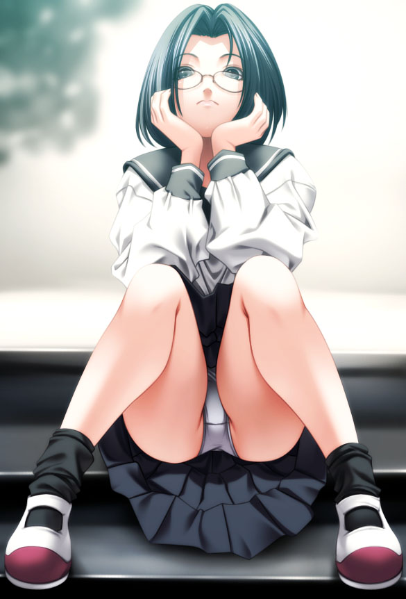 ankle_socks legs original panchira_sit panties pantyshot pantyshot_sitting rezi school_uniform short_socks sitting underwear upskirt uwabaki white_panties