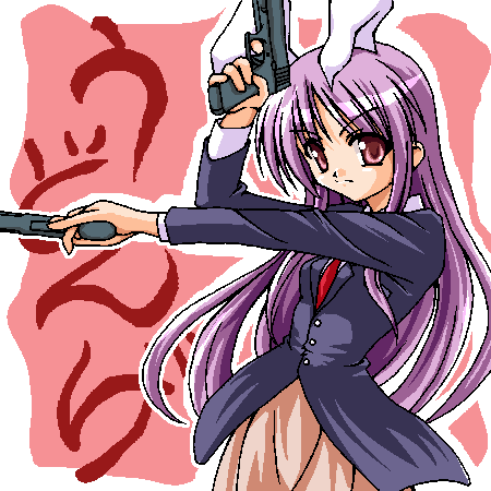 akimbo bunny_ears crossed_arms dual_wielding gun handgun lowres oekaki pistol purple_hair rabbit_ears reisen_udongein_inaba touhou weapon