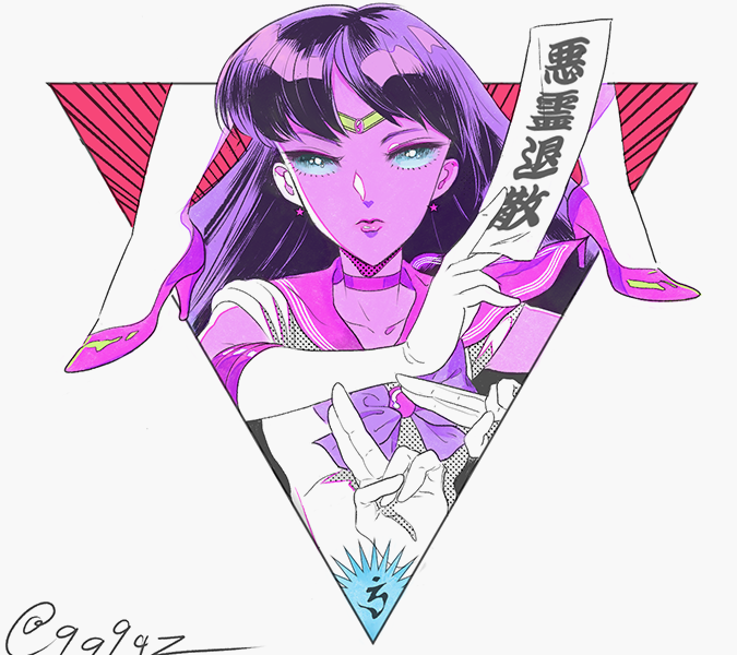 1girl bishoujo_senshi_sailor_moon black_hair blue_eyes character_request check_character denjinq diadem earrings gloves hands_up high_heels hino_rei jewelry long_hair looking_at_viewer pink_footwear pink_sailor_collar sailor_collar sailor_mars solo triangle twitter_username upper_body white_gloves