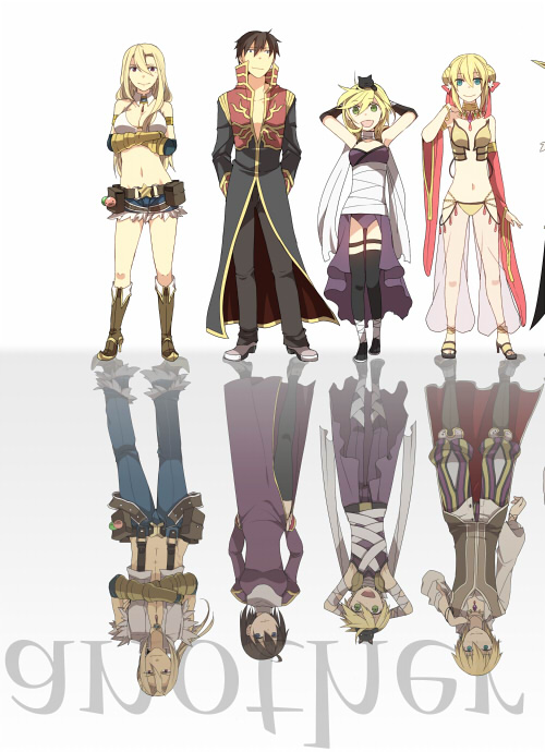 4boys 4girls :d armor assassin_(ragnarok_online) bandages bangs belt bikini black_coat black_footwear black_gloves black_legwear black_pants blonde_hair blue_pants blue_shorts boots brown_belt brown_cape brown_footwear brown_hair brown_vest cape closed_mouth coat commentary_request crop_top cross cross_necklace detached_sleeves double_bun dress elbow_gloves fingerless_gloves full_body fur-trimmed_pants fur-trimmed_shorts fur_trim gauntlets gem genderswap genderswap_(ftm) genderswap_(mtf) gloves gypsy_(ragnarok_online) hair_between_eyes jewelry leotard long_hair long_sleeves looking_at_viewer midriff minstrel_(ragnarok_online) multiple_boys multiple_girls navel necklace negi_mugiya o-ring o-ring_top open_clothes open_coat open_mouth open_shirt pantaloons pants pauldrons ponytail pouch priest_(ragnarok_online) purple_dress purple_leotard purple_shirt ragnarok_online red_cape red_coat red_sleeves reflection sandals scarf see-through shirt shoes short_hair short_shorts shorts shoulder_armor sleeveless sleeveless_shirt smile strapless strapless_bikini suspenders swimsuit thigh-highs torn_clothes torn_shirt two-sided_cape two-sided_fabric two-tone_coat vest waist_cape white_background white_scarf white_shirt whitesmith_(ragnarok_online) yellow_bikini