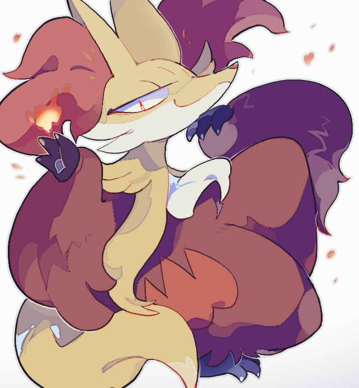 1other akadako animal_ears animal_nose blonde_hair body_fur commentary_request delphox fox_ears fox_girl fox_tail full_body furry gen_6_pokemon half-closed_eyes long_hair looking_at_viewer multicolored_fur one-hour_drawing_challenge paws pokemon pokemon_(creature) pokemon_(game) pokemon_xy red_eyes red_fur redhead simple_background solo tail white_background yellow_fur