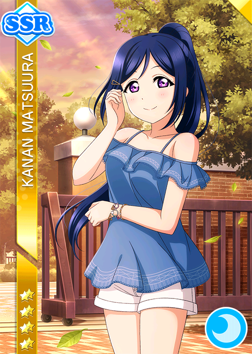 blue_hair character_name dress long_hair love_live!_school_idol_festival love_live!_sunshine!! matsuura_kanan ponytail smile violet_eyes