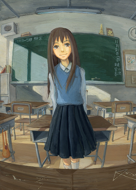 classroom long_hair risu school school_uniform solo