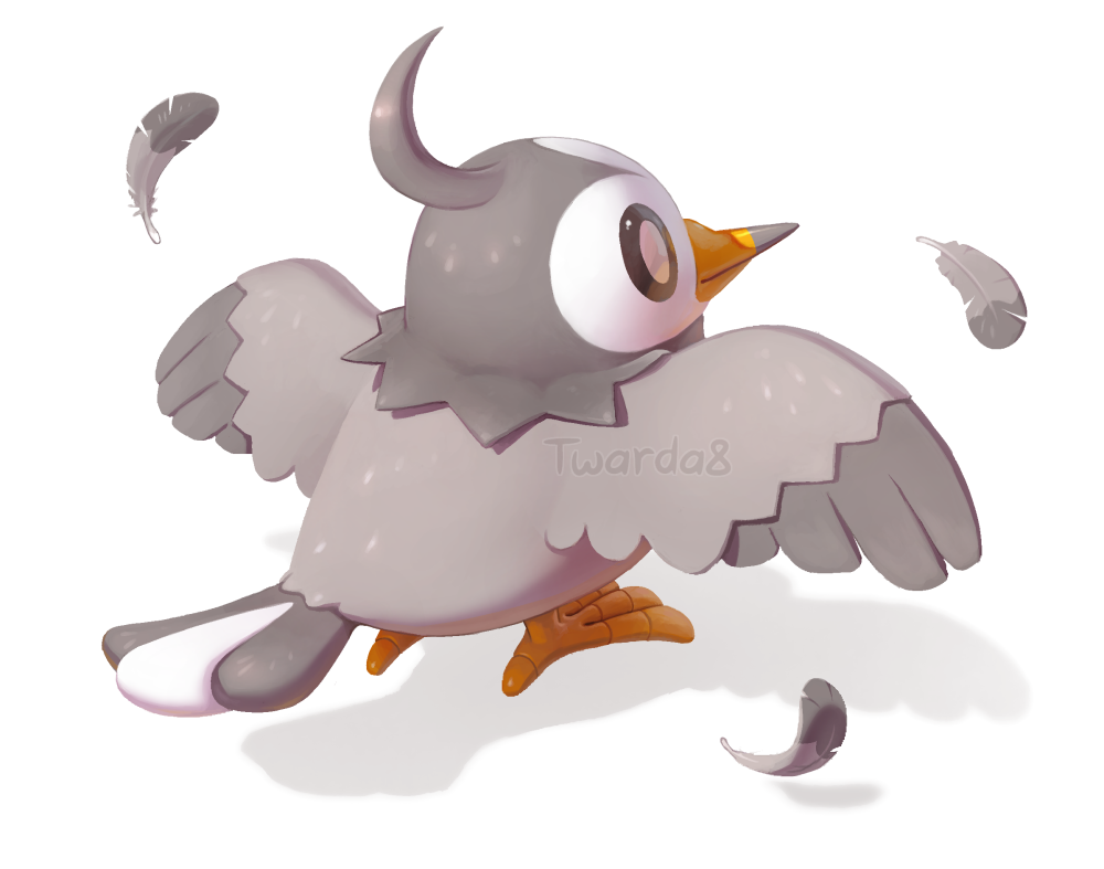 artist_name bird closed_mouth commentary_request feathers gen_4_pokemon no_humans pokemon pokemon_(creature) smile solo standing starly transparent_background twarda8 watermark