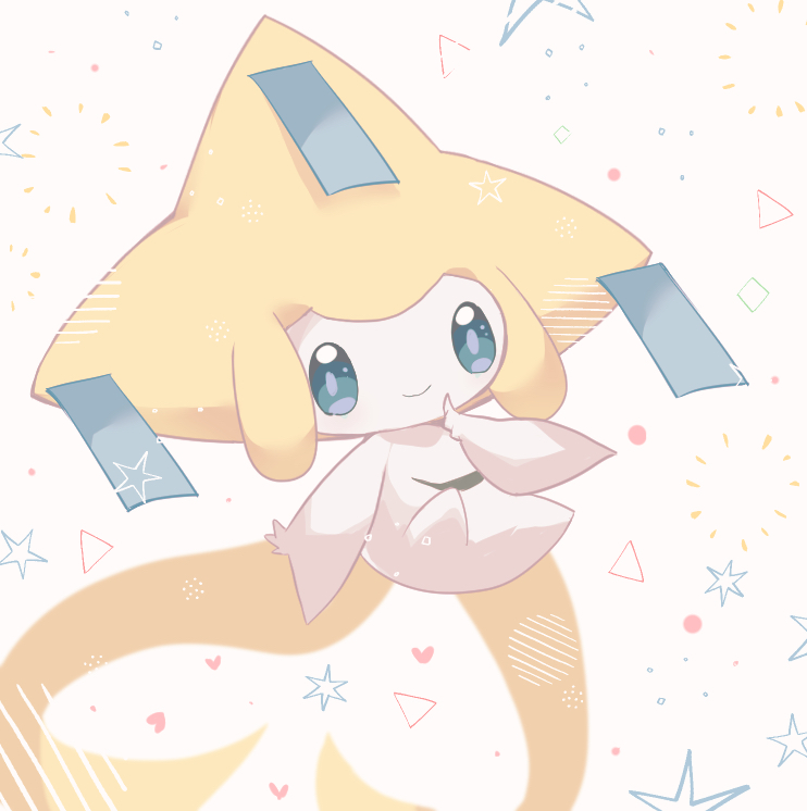 budouwain closed_mouth commentary_request creature gen_3_pokemon hand_up index_finger_raised jirachi looking_at_viewer mythical_pokemon no_humans pokemon pokemon_(creature) smile solo star_(symbol) white_background