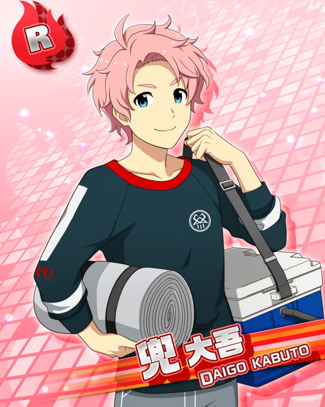 blue_eyes character_name idolmaster idolmaster_side-m kabuto_daigo pink_hair shirt short_hair smile