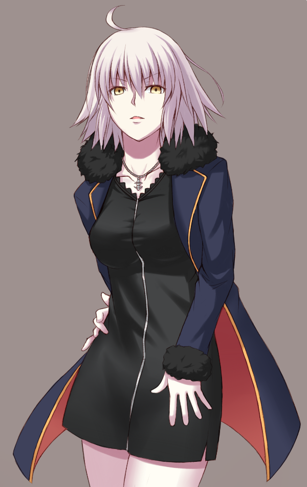 1girl fate/grand_order fate_(series) jeanne_d'arc_(alter)_(fate) jeanne_d'arc_(fate)_(all) short_hair simple_background tnk_(p_freaks) white_hair wicked_dragon_witch_ver._shinjuku_1999 yellow_eyes