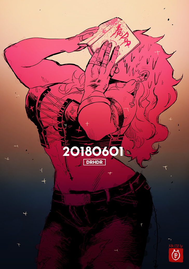 1girl abs book breasts corset dorohedoro earrings jewelry kaitennsiki large_breasts leather leather_pants long_hair muscular muscular_female navel noi_(dorohedoro) pants red_eyes simple_background solo white_hair