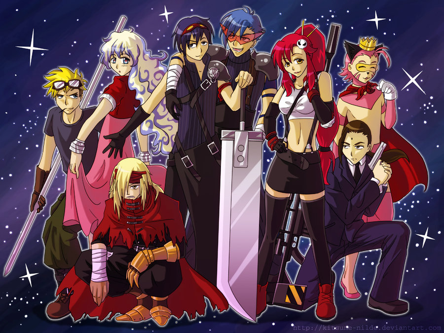 aeris_gainsborough_(cosplay) aerith_gainsborough_(cosplay) boota buster_sword cait_sith cait_sith_(cosplay) chopsticks cid_highwind cid_highwind_(cosplay) cloud_strife cloud_strife_(cosplay) cosplay final_fantasy final_fantasy_vii final_fantasy_vii_advent_children gun kamina_shades kittan nia_teppelin reeve_tuesti reeve_tuesti_(cosplay) rossiu simon sword tengen_toppa_gurren_lagann tifa_lockhart tifa_lockhart_(cosplay) tseng vincent_valentine vincent_valentine_(cosplay) viral wapanese weapon yoko_littner yoko_ritona zack_fair zack_fair_(cosplay)