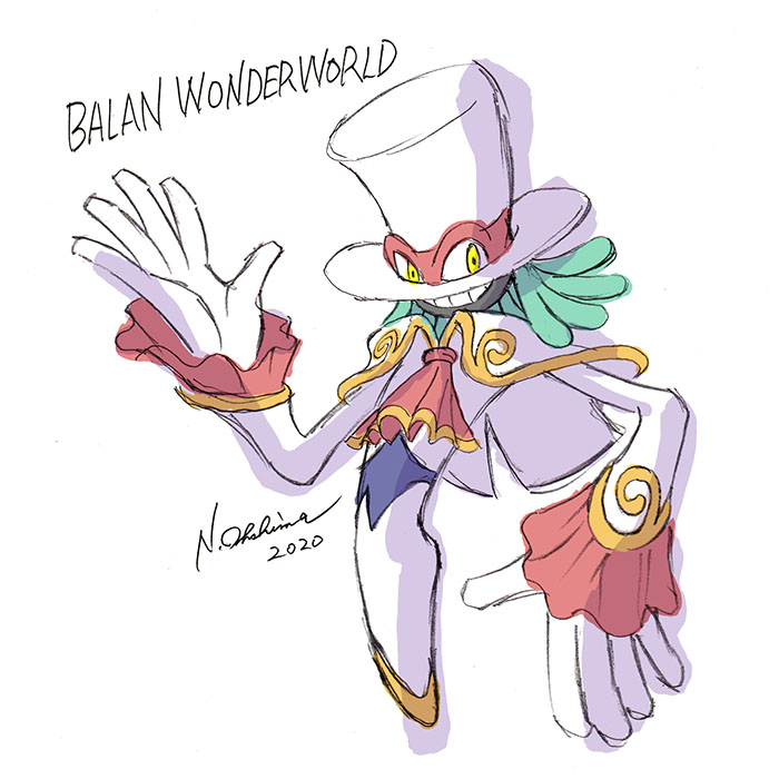 1boy 2020 ascot balan_(balan_wonderworld) balan_wonderworld capelet copyright_name english_commentary green_hair hairlocs looking_back male_focus mixed-language_commentary official_art ooshima_naoto open_hands red_neckwear sketch smile solo twisted_torso yellow_eyes