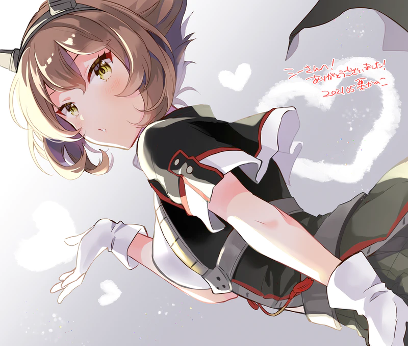 1girl anbutter_siruko black_jacket breasts brown_hair dutch_angle from_side gloves green_eyes headgear jacket kantai_collection large_breasts looking_at_viewer mutsu_(kancolle) remodel_(kantai_collection) short_hair shrug_(clothing) simple_background smoke_heart solo white_gloves
