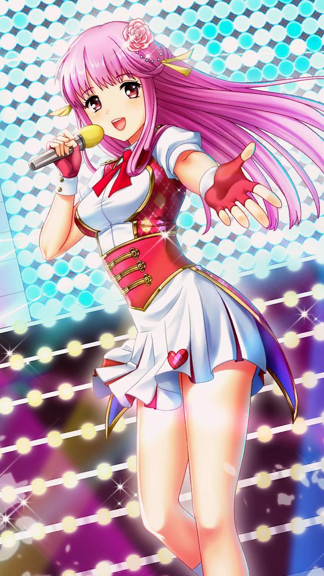 1girl :d bangs doukyuusei eyebrows_visible_through_hair fingerless_gloves floating_hair flower game_cg gloves hair_flower hair_ornament hair_ribbon heart holding holding_microphone idol long_hair looking_at_viewer microphone miniskirt official_art open_mouth outstretched_arm pink_flower pink_hair pleated_skirt red_eyes red_gloves red_neckwear ribbon sakuragi_mai shiny shiny_hair shirt short_sleeves skirt smile solo sparkle stage underbust very_long_hair white_shirt white_skirt yellow_ribbon