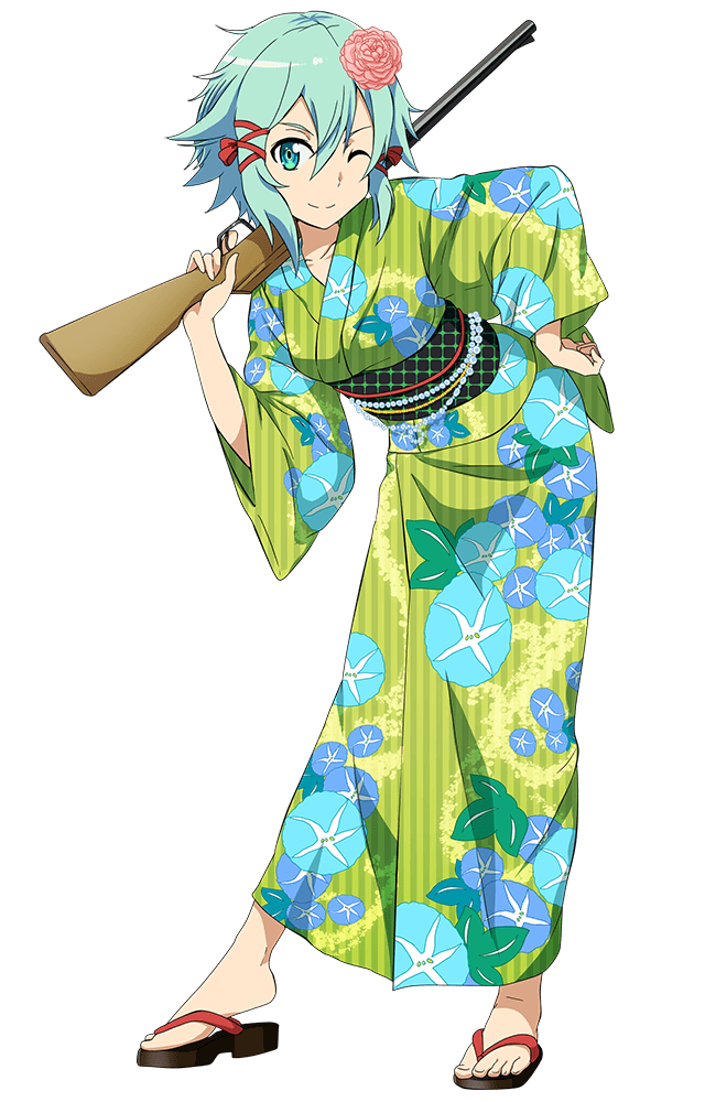 1girl full_body gun japanese_clothes kimono rifle sinon solo sword_art_online sword_art_online:_code_register transparent_background weapon