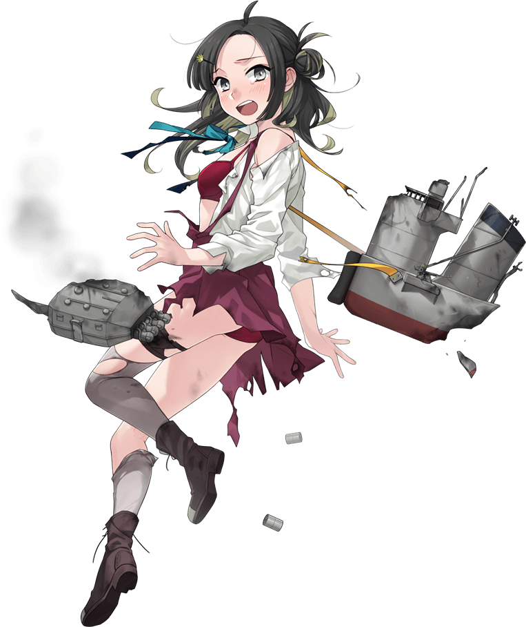 1girl black_hair blouse boots bow bowtie brown_hair cannon cross-laced_footwear depth_charge double_bun dress fujikawa full_body grey_eyes grey_legwear halterneck kantai_collection lace-up_boots long_sleeves looking_at_viewer makinami_(kancolle) medium_hair multicolored_hair official_art pantyhose pleated_skirt purple_legwear purple_skirt school_uniform shirt skirt torn_clothes torn_legwear torpedo torpedo_launcher torpedo_tubes turret two-tone_hair vest white_blouse white_shirt