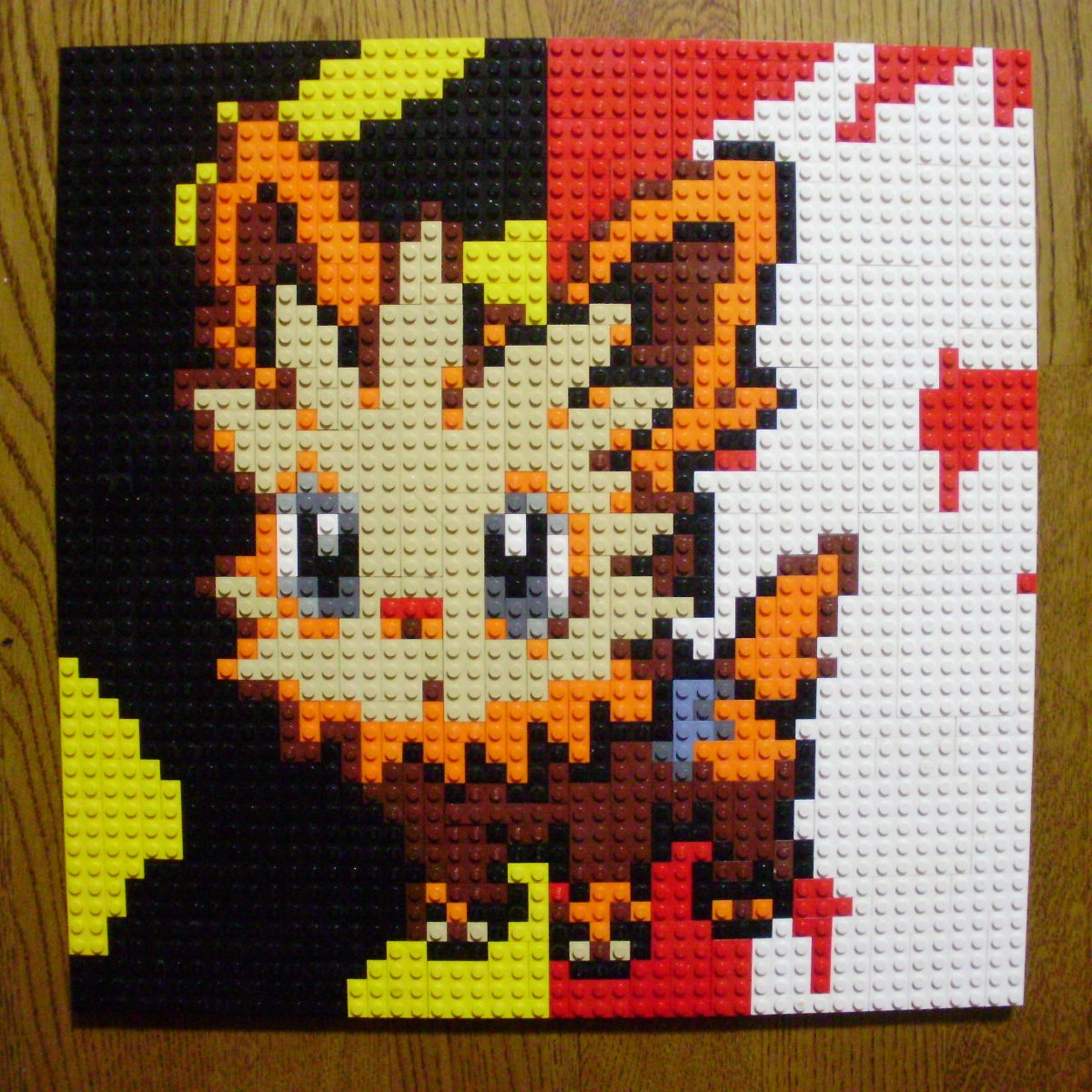 black_eyes full_body gen_5_pokemon highres lego lego_(medium) lillipup looking_at_viewer multicolored multicolored_background no_humans photo_(medium) pixel_art pokemon pokemon_(creature) solo tail unconventional_media you_rei_(blowback)
