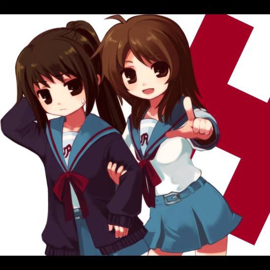 cardigan chaba_(hortensia) genderswap koizumi_itsuki koizumi_itsuki_(female) kyon kyonko ponytail school_uniform suzumiya_haruhi_no_yuuutsu