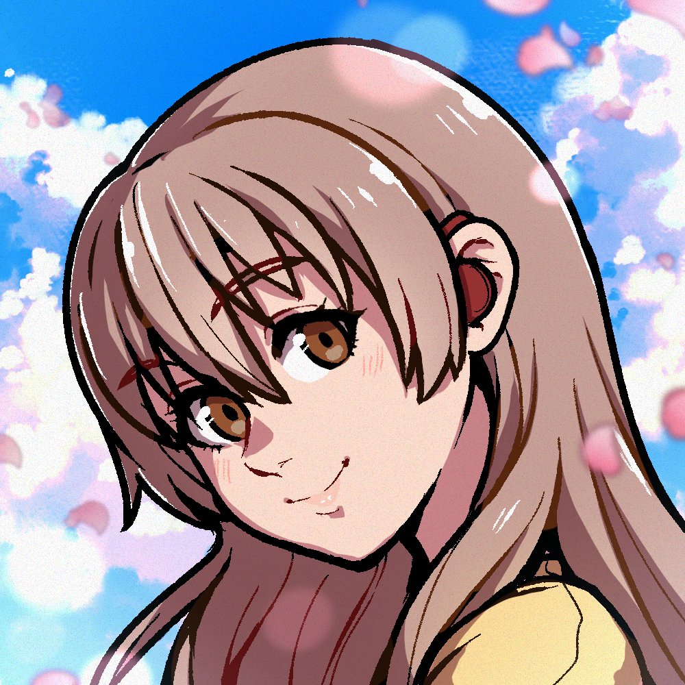 1girl akairiot blue_sky brown_eyes brown_hair clouds cloudy_sky eyebrows_visible_through_hair koe_no_katachi long_hair looking_at_viewer nishimiya_shouko portrait sky smile solo