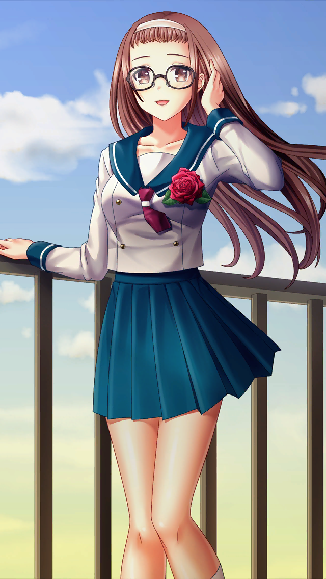 1girl :d black-framed_eyewear blue_sailor_collar blue_skirt blue_sky brown_eyes brown_hair clouds collarbone collared_shirt day doukyuusei_2 doukyuusei_another_world floating_hair flower game_cg glasses hairband hand_in_hair long_hair long_sleeves looking_at_viewer miniskirt mizuno_tomomi official_art open_mouth outdoors pleated_skirt red_flower red_rose rose sailor_collar sailor_shirt school_uniform shiny shiny_hair shirt skirt sky smile solo standing very_long_hair white_hairband white_shirt