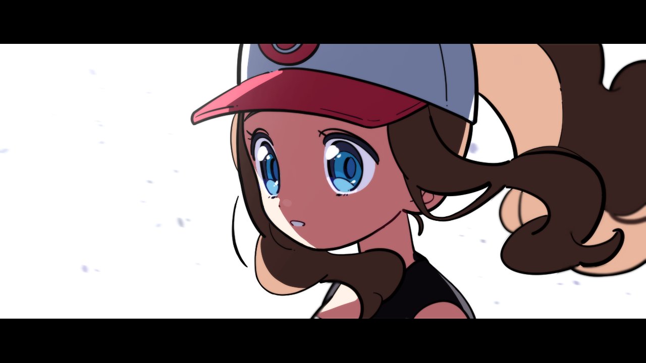 1girl baseball_cap black_vest blue_eyes brown_hair chueog commentary eyelashes floating_hair hat high_ponytail hilda_(pokemon) letterboxed long_hair parted_lips pokemon pokemon_(game) pokemon_bw ponytail portrait sidelocks solo vest white_background