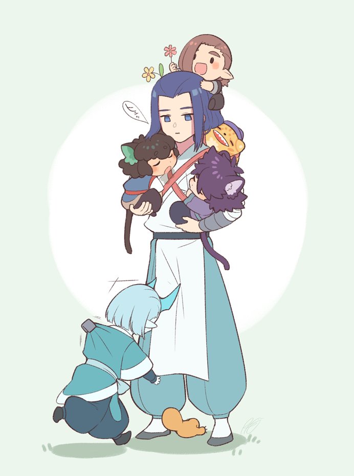 6+boys aqua_hair black_hair blue_eyes blue_hair blush brown_hair child circle expressionless fengxi_(the_legend_of_luoxiaohei) flower full_body holding horns leaf long_hair luoxiaohei luozhu_(the_legend_of_luoxiaohei) medium_hair multiple_boys open_mouth pink_flower purple_hair rkp shadow short_hair smile standing the_legend_of_luo_xiaohei tianhu_(the_legend_of_luoxiaohei) wuxian_(the_legend_of_luoxiaohei) xuhuai_(the_legend_of_luoxiaohei) yellow_flower younger