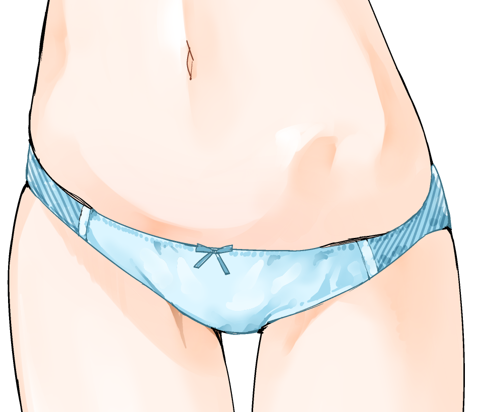 1girl akitsuki_itsuki blue_panties copyright_request head_out_of_frame lower_body navel panties simple_background solo stomach underwear underwear_only white_background