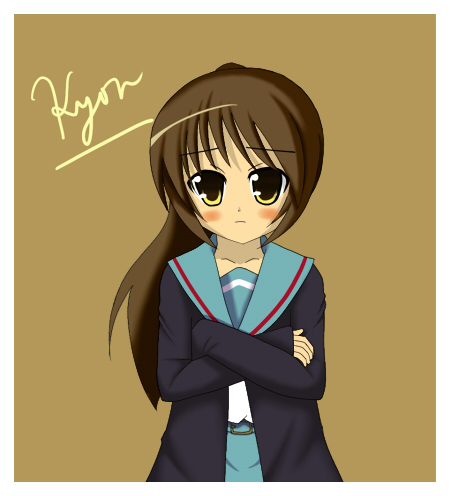 genderswap kyon kyonko lowres ponytail school_uniform solo suzumiya_haruhi_no_yuuutsu