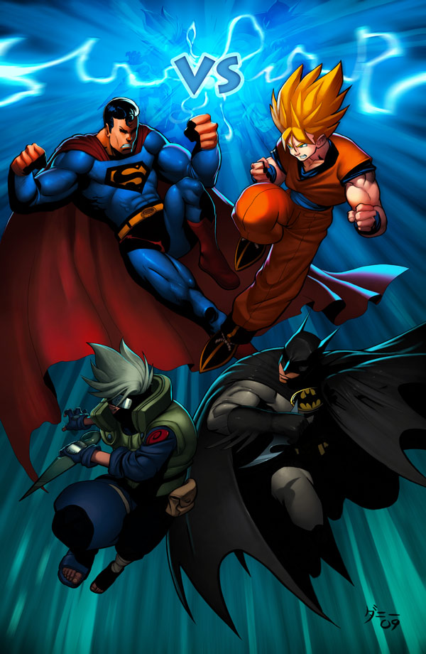 alien batman crossover dc_comics dragonball dragonball_z epic hatake_kakashi kryptonian naruto s_shield son_goku super_saiyan superman