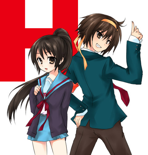 genderswap kyon kyonko lowres ponytail school_uniform serafuku suzumiya_haruhi suzumiya_haruhi_no_yuuutsu suzumiya_haruhiko