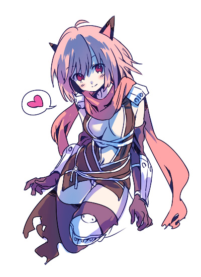 1girl animal_ears armor armored_boots arutopian assassin_cross_(ragnarok_online) bangs black_cape black_gloves black_legwear black_leotard blush boots breasts cape cat_ears closed_mouth commentary_request elbow_gloves eyebrows_visible_through_hair full_body gauntlets gloves hair_between_eyes heart kneehighs leotard looking_at_viewer medium_breasts navel pauldrons pink_hair ragnarok_online red_eyes red_scarf revealing_clothes scarf short_hair shoulder_armor simple_background smile solo spoken_heart torn_cape torn_clothes waist_cape white_background