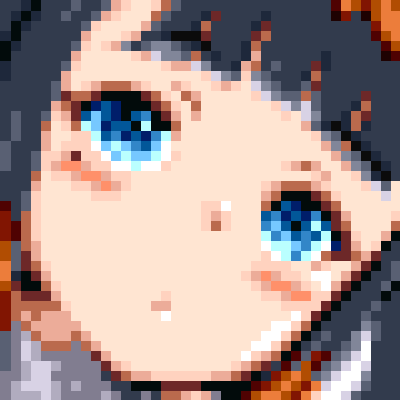 1girl bangs blue_eyes close-up dekoponarms eyebrows_visible_through_hair head_tilt hololive hololive_english looking_at_viewer lowres mole mole_under_eye ninomae_ina'nis parody pixel_art portrait solo style_parody super_robot_wars virtual_youtuber
