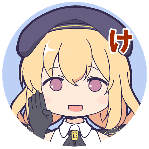 1girl :d assault_lily bangs bare_shoulders beret black_gloves black_necktie black_ribbon blonde_hair blue_background blue_headwear blush chibi circle collared_shirt commentary_request eyebrows_visible_through_hair gloves hair_between_eyes hair_ribbon hand_up hat long_hair looking_at_viewer low_twintails lowres masaki_itsuki necktie open_hand open_mouth pink_eyes portrait ribbon shirt sidelocks sign_language simple_background sleeveless sleeveless_shirt smile solo takehisa_nakaba transparent_background twintails white_shirt