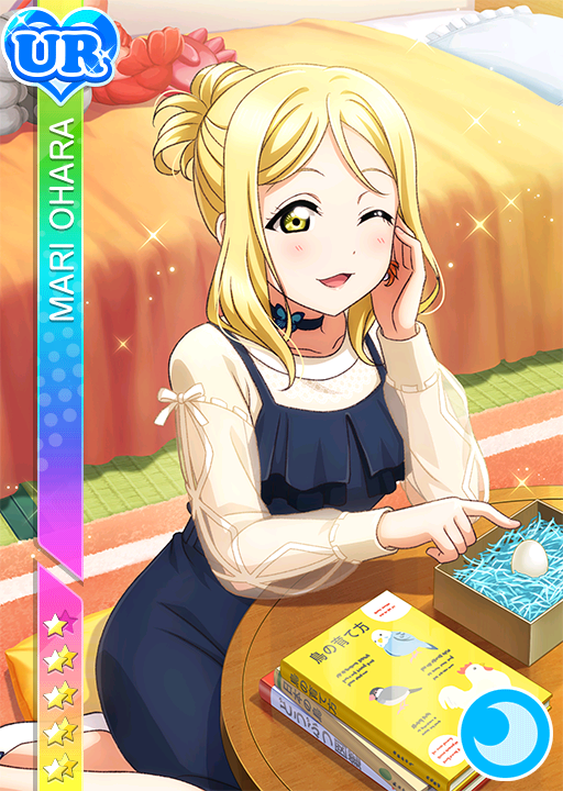 blonde_hair blush character_name dress love_live!_school_idol_festival love_live!_sunshine!! ohara_mari short_hair smile wink yellow_eyes