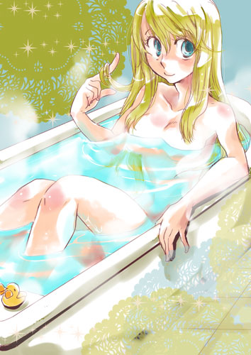 bath blonde_hair blue_eyes fullmetal_alchemist hoshino_hitsuki lowres ninn nude rubber_duck solo winry_rockbell