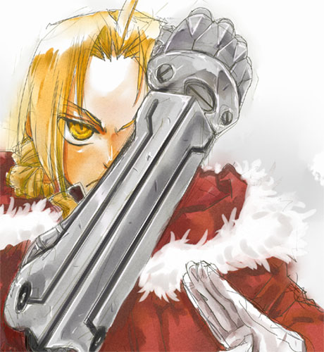 blonde_hair coat edward_elric fullmetal_alchemist hoshino_hitsuki lowres mechanical_arm ninn solo yellow_eyes