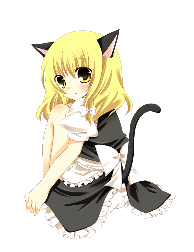 animal_ears apron blonde_hair bow cat_ears cat_tail frills hair_bow kemonomimi_mode kirisame_marisa maid nekomimi sakura_yuduna sitting solo tail touhou yellow_eyes