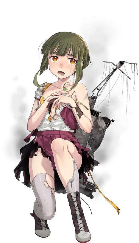 1girl blush boots brown_eyes cross-laced_footwear eyebrows_visible_through_hair fujikawa full_body green_hair grey_legwear kantai_collection lace-up_boots machinery official_art open_mouth pleated_skirt purple_skirt purple_vest remodel_(kantai_collection) rigging shirt short_hair short_sleeves skirt solo takanami_(kancolle) thigh-highs torn_clothes torn_legwear torn_shirt torn_skirt torn_vest transparent_background vest white_shirt