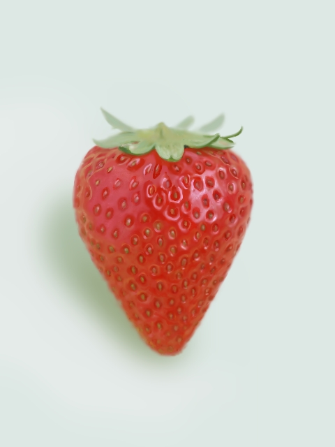 blurry commentary_request food food_focus fruit kya4 no_humans original photorealistic shiny still_life strawberry white_background