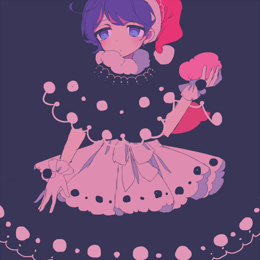 1girl bangs black_background blue_eyes blue_hair busujima_(kusahana) doremy_sweet dress gloves hat long_hair looking_to_the_side nightcap one-hour_drawing_challenge pom_pom_(clothes) short_hair simple_background solo tail touhou white_gloves